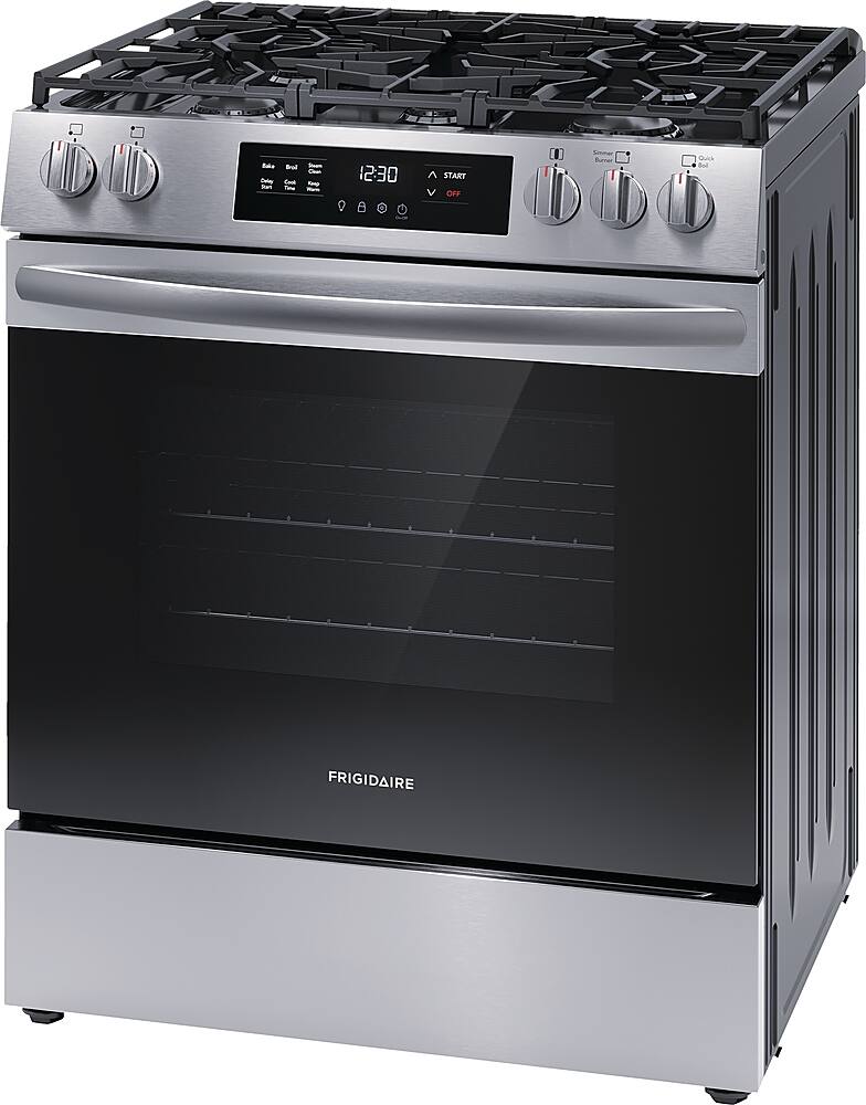 Angle. Frigidaire - 5.1 Cu. Ft Freestanding Gas Range with Quick Boil - Stainless Steel.