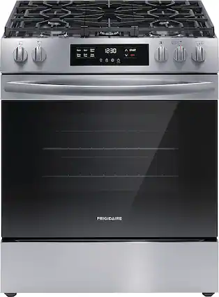 Front. Frigidaire - 5.1 Cu. Ft. Freestanding Gas Range with Quick Boil Burner - Stainless steel.