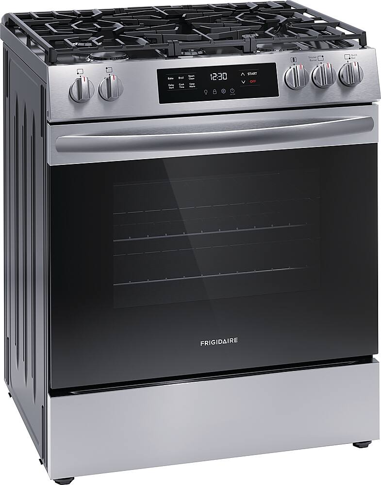 Left. Frigidaire - 5.1 Cu. Ft Freestanding Gas Range with Quick Boil - Stainless Steel.