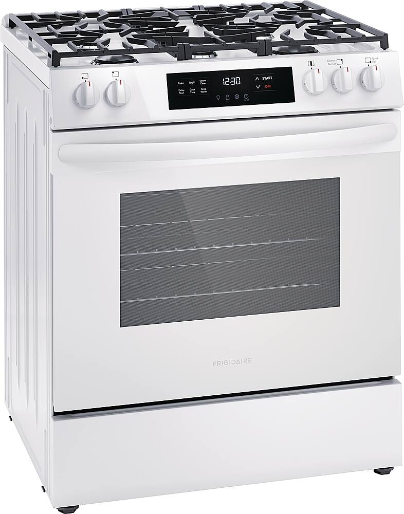 Left. Frigidaire - 5.1 Cu. Ft Freestanding Gas Range with Quick Boil - White.