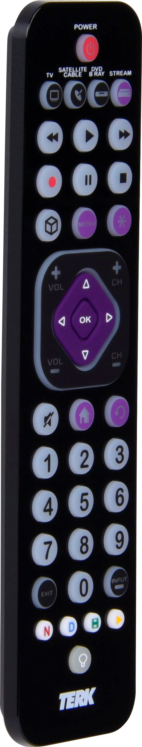 Angle View: TERK - Rechargeable 4-Device Backlit Universal Remote - Black