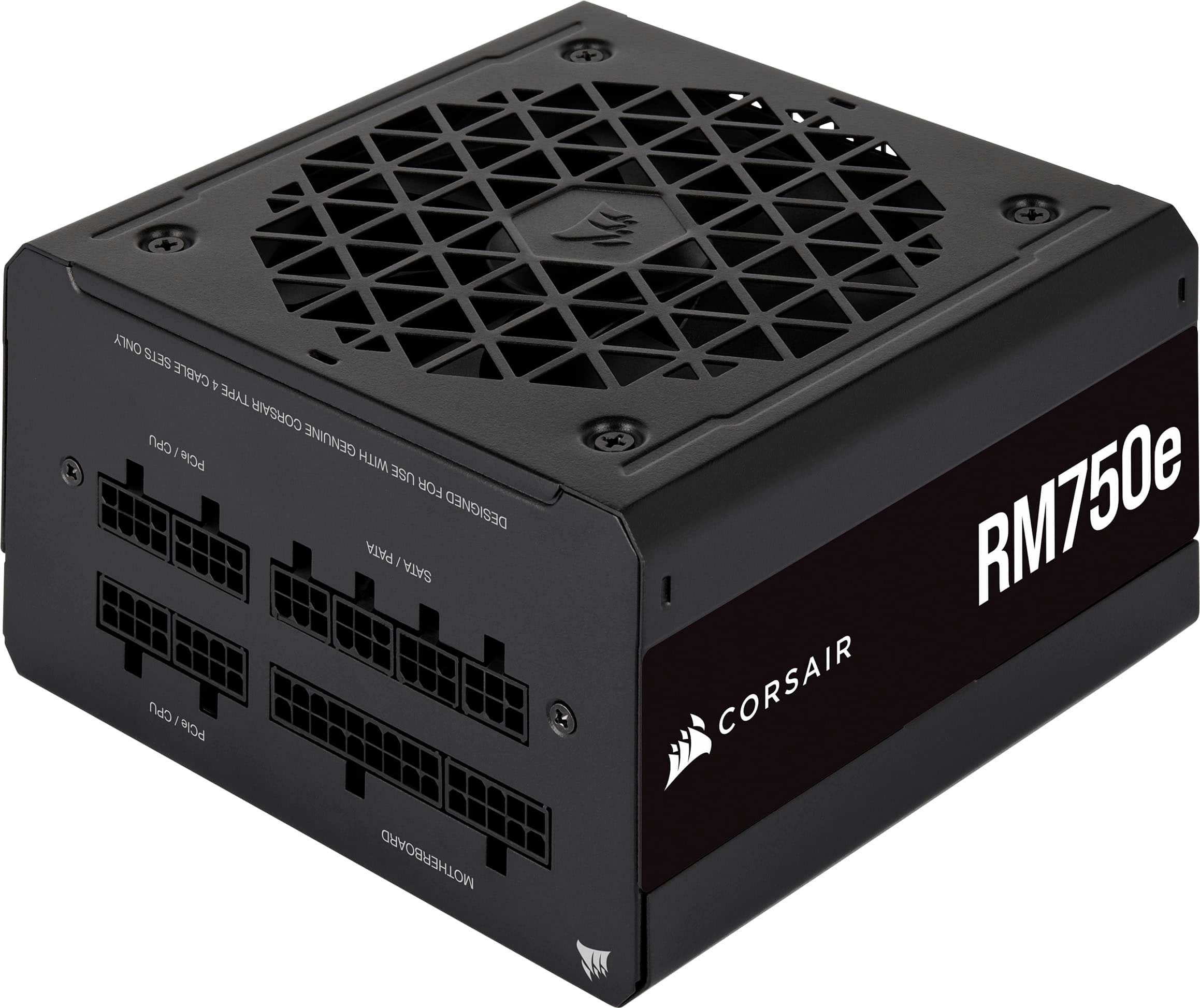 Front. CORSAIR - RMe Series RM750e 80 PLUS Gold Fully Modular Low-Noise ATX 3.0 and PCIE 5.0 Power Supply - Black.