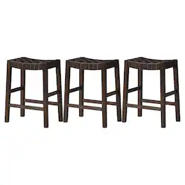 Maven Lane - Emerson Counter Stool, with Vegan Leather, Set of 3 - Weathered Brown