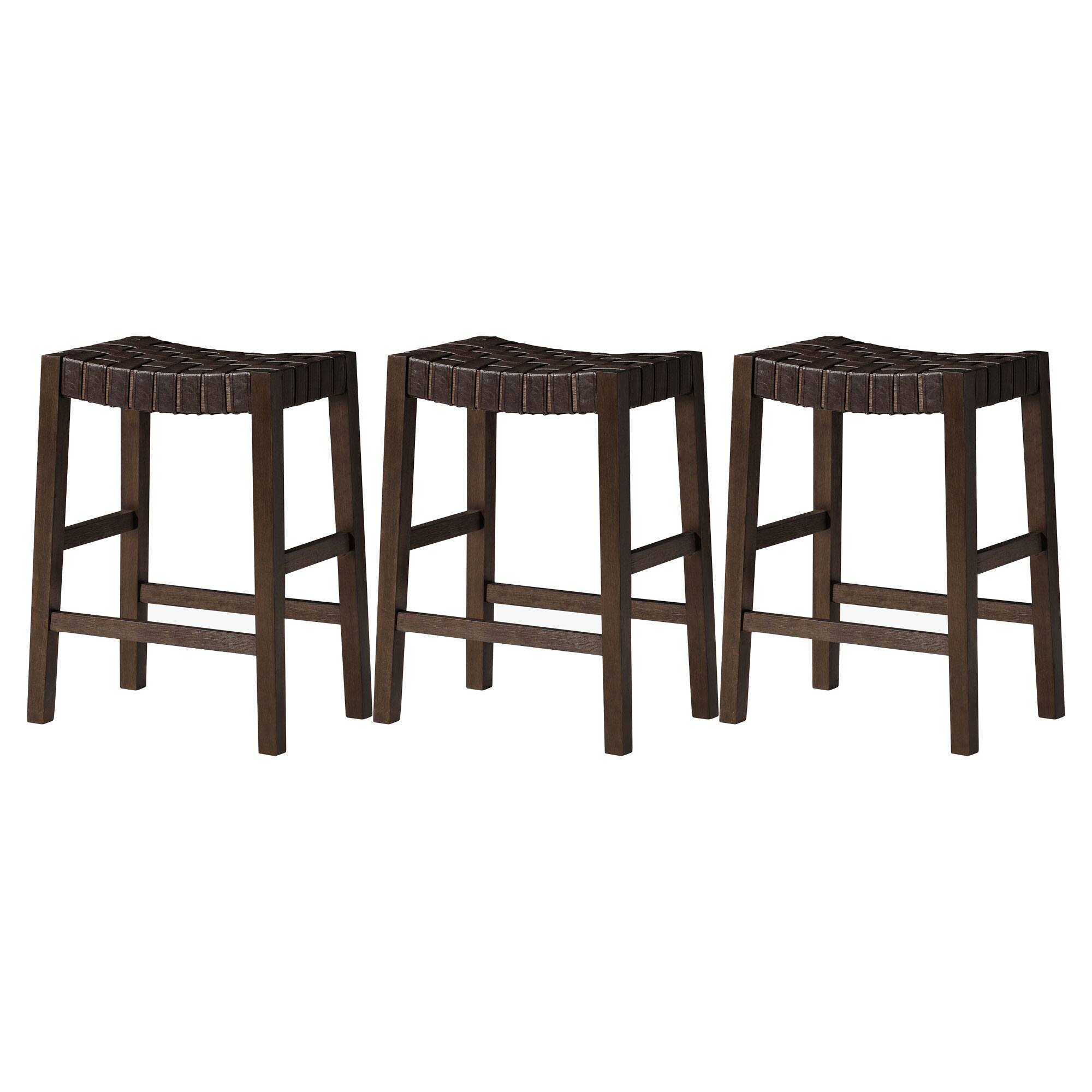 Maven Lane - Emerson Counter Stool, with Vegan Leather, Set of 3 - Weathered Brown