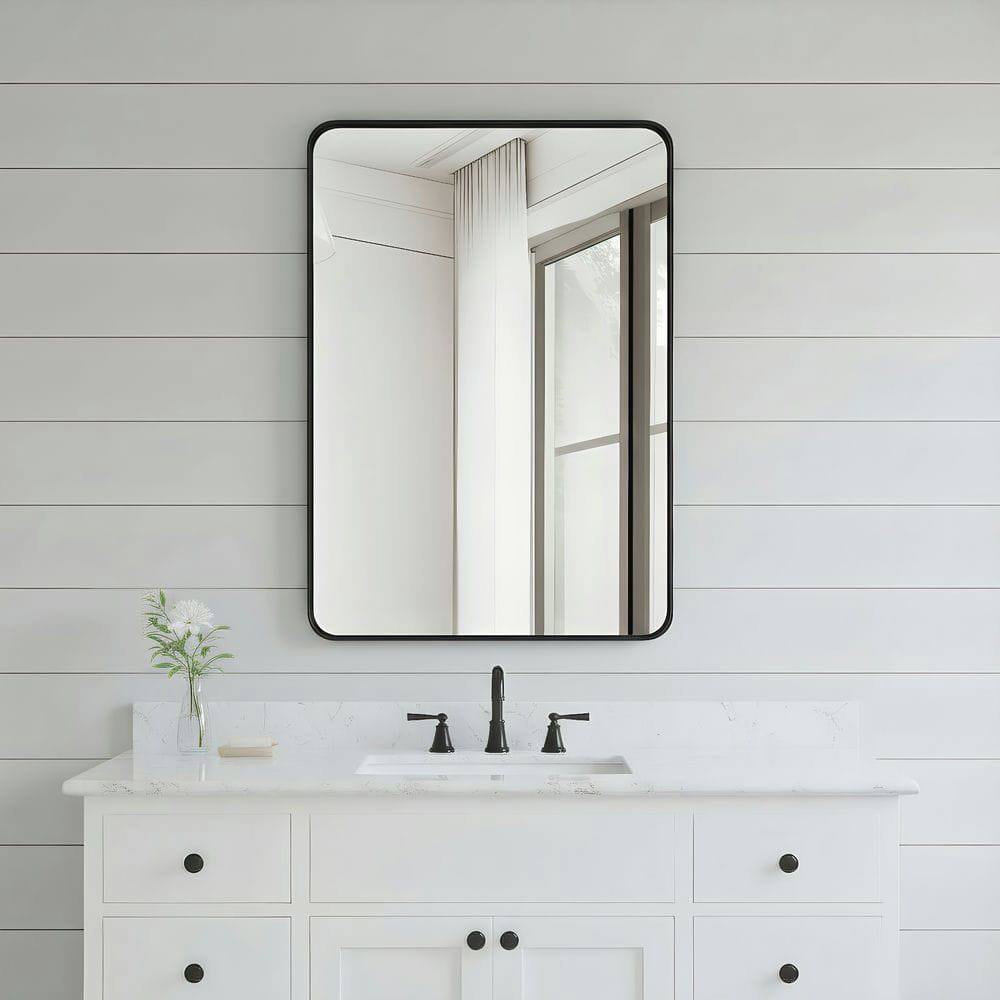 Alt View 2. Kadyn - 20x16 Inch Rectangle Wall Mirror with Rounded Corners and Black Metal Frame - Black.