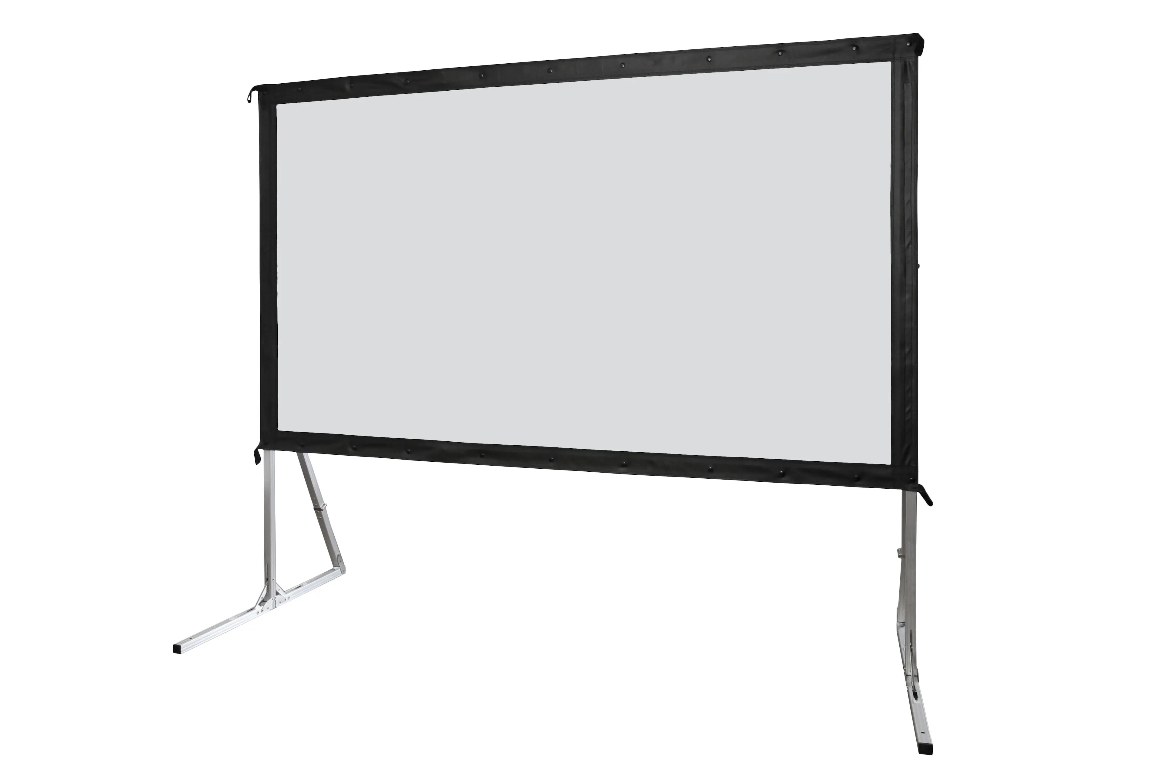 Angle. Elite Screens - Yard Master 2 WraithVeil® Dual Front/Rear Projection Portable Folding-Frame Outdoor Screen,120"Diag,16:9,OMS120H2-DUAL - Black trim/silver frame.