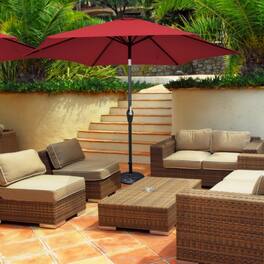 Mondawe - 9 FT Outdoor Patio Market Umbrella Push Button Tilt Crank Lift - Burgundy
