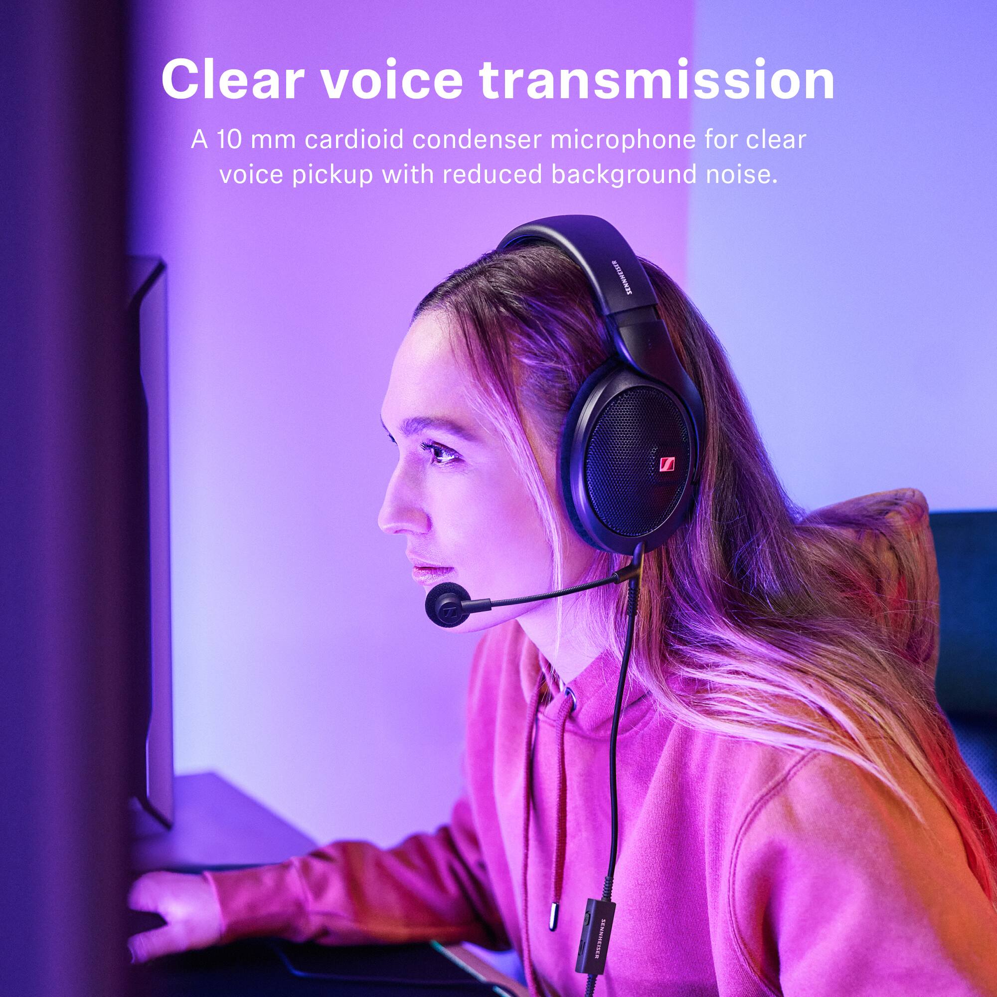 Clear voice transmission  
A 10 mm cardioid condenser microphone for clear voice pickup with reduced background noise.