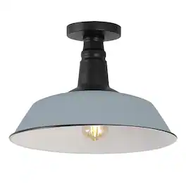 Jonathan Y - Camila 14" 1-Light Classic Industrial Indoor/Outdoor Iron LED Semi Flush Mount, Matte Silver Blue - Matte Silver Blue/Black