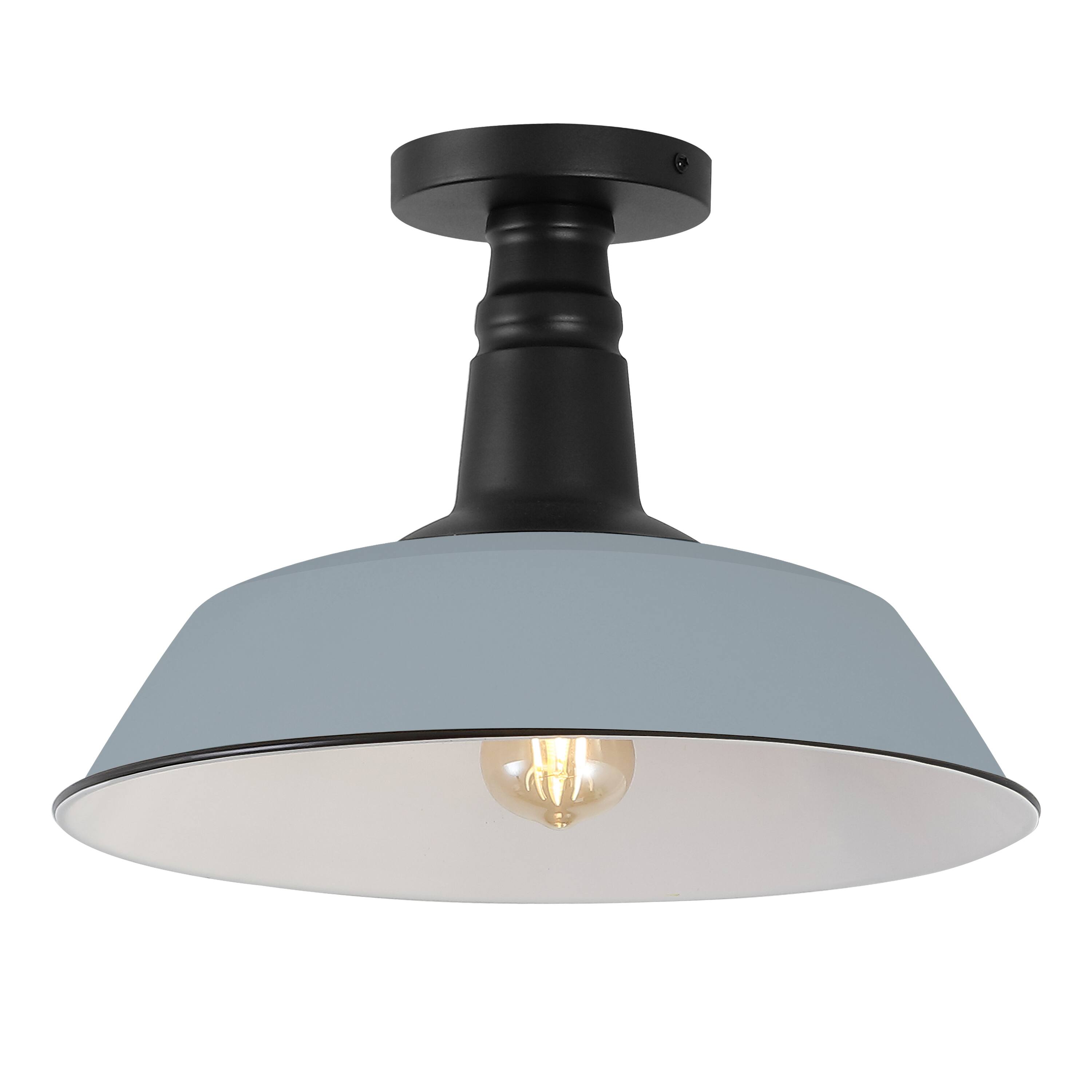 Front. Jonathan Y - Camila 14" 1-Light Classic Industrial Indoor/Outdoor Iron LED Semi Flush Mount, Matte Silver Blue - Matte Silver Blue/Black.