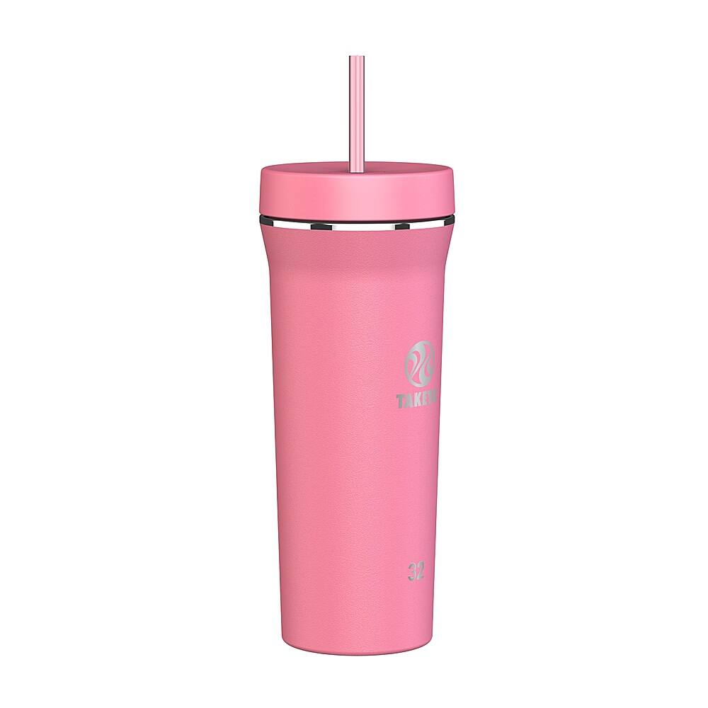 Angle. Takeya - 32oz Tumbler with Straw and Lid - Pink Mimosa.