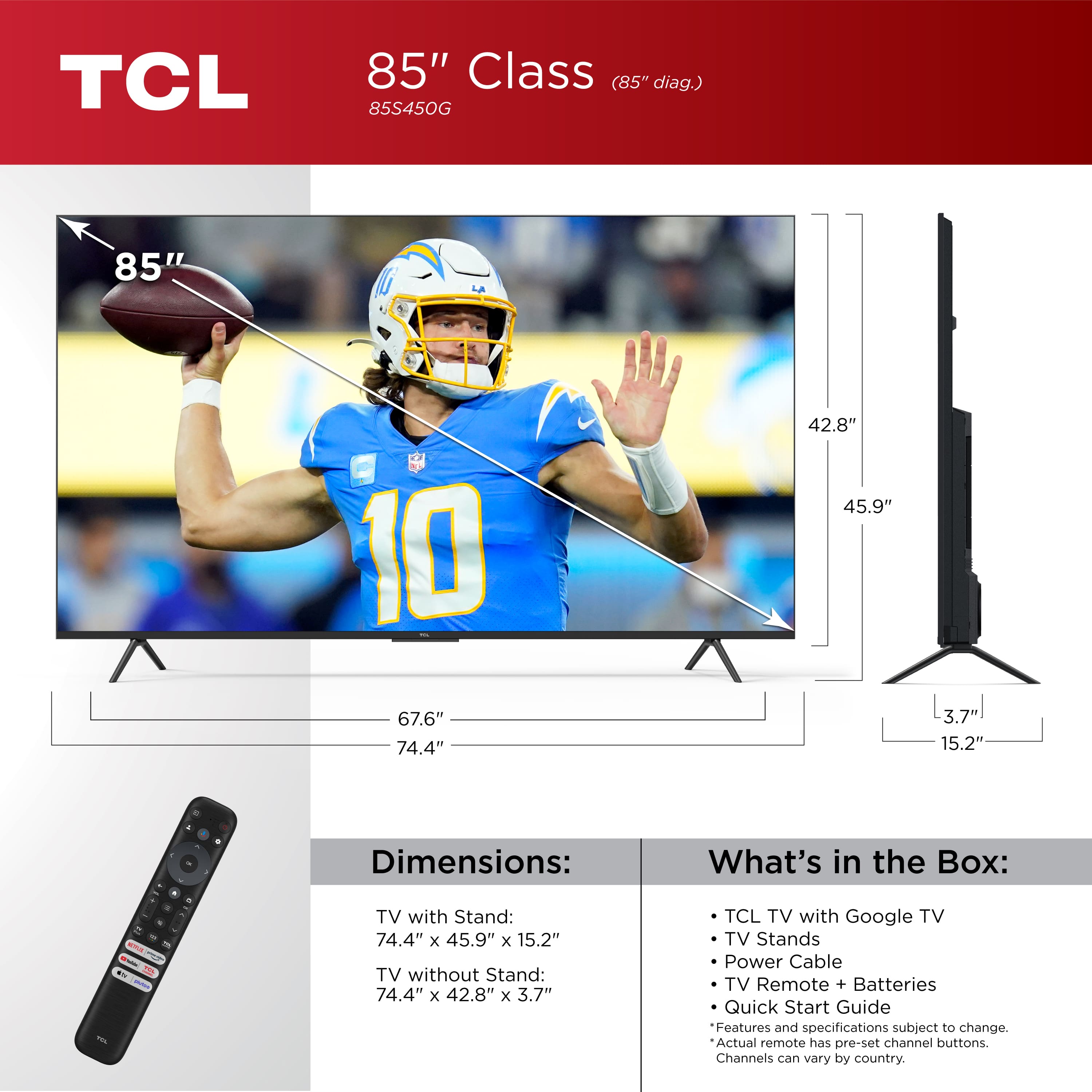 Alt View 17. TCL - 85" Class S4 S-Class 4K UHD HDR LED Smart TV with Google TV - Black.