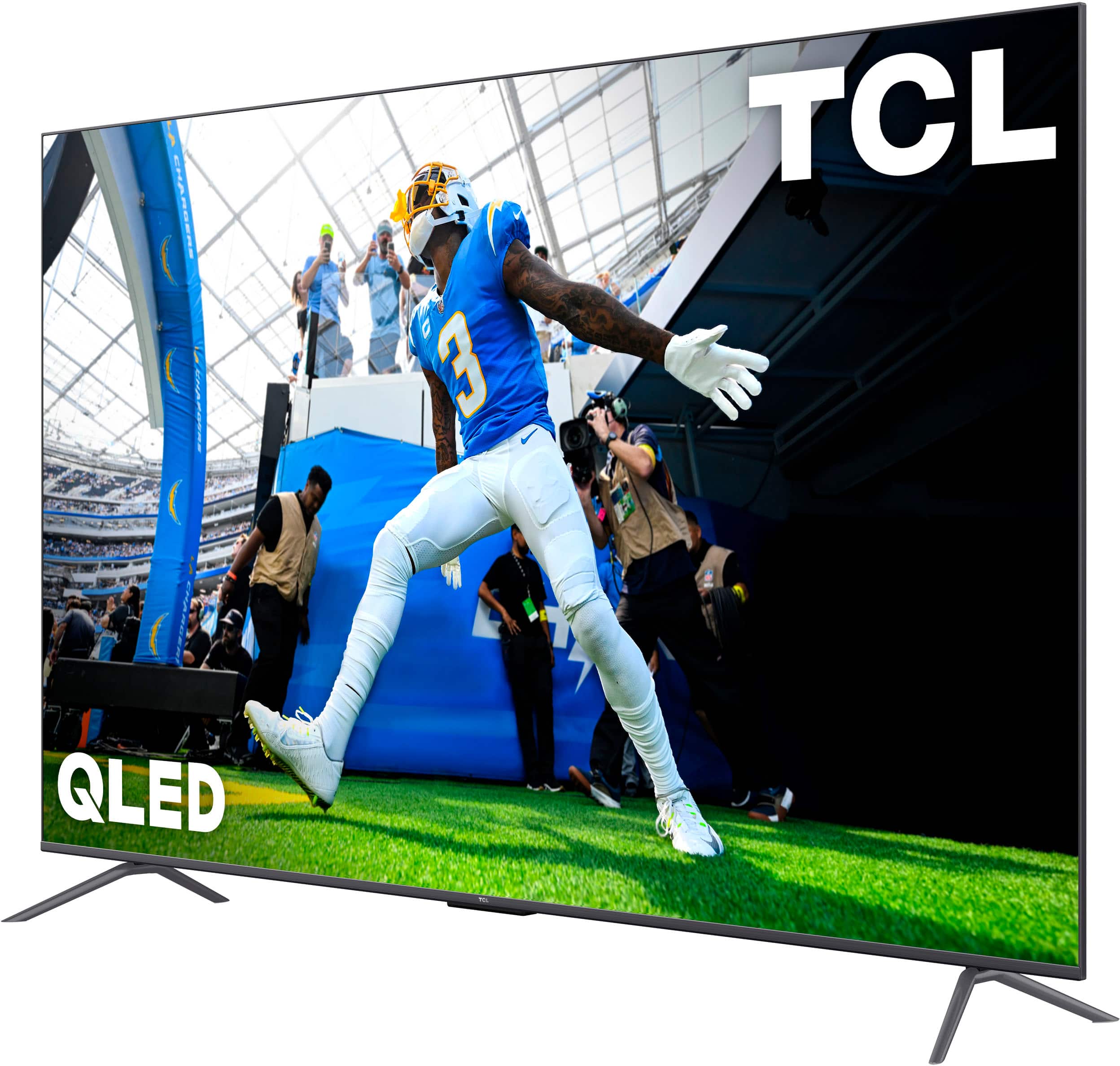 Left. TCL - 85" Class Q6 Q-Class 4K QLED HDR Smart TV with Google TV - Black.