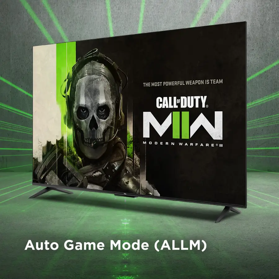The text on the image reads: "The most powerful weapon is team. Call of Duty. Modern Warfare. Auto Game Mode (ALLM)."
