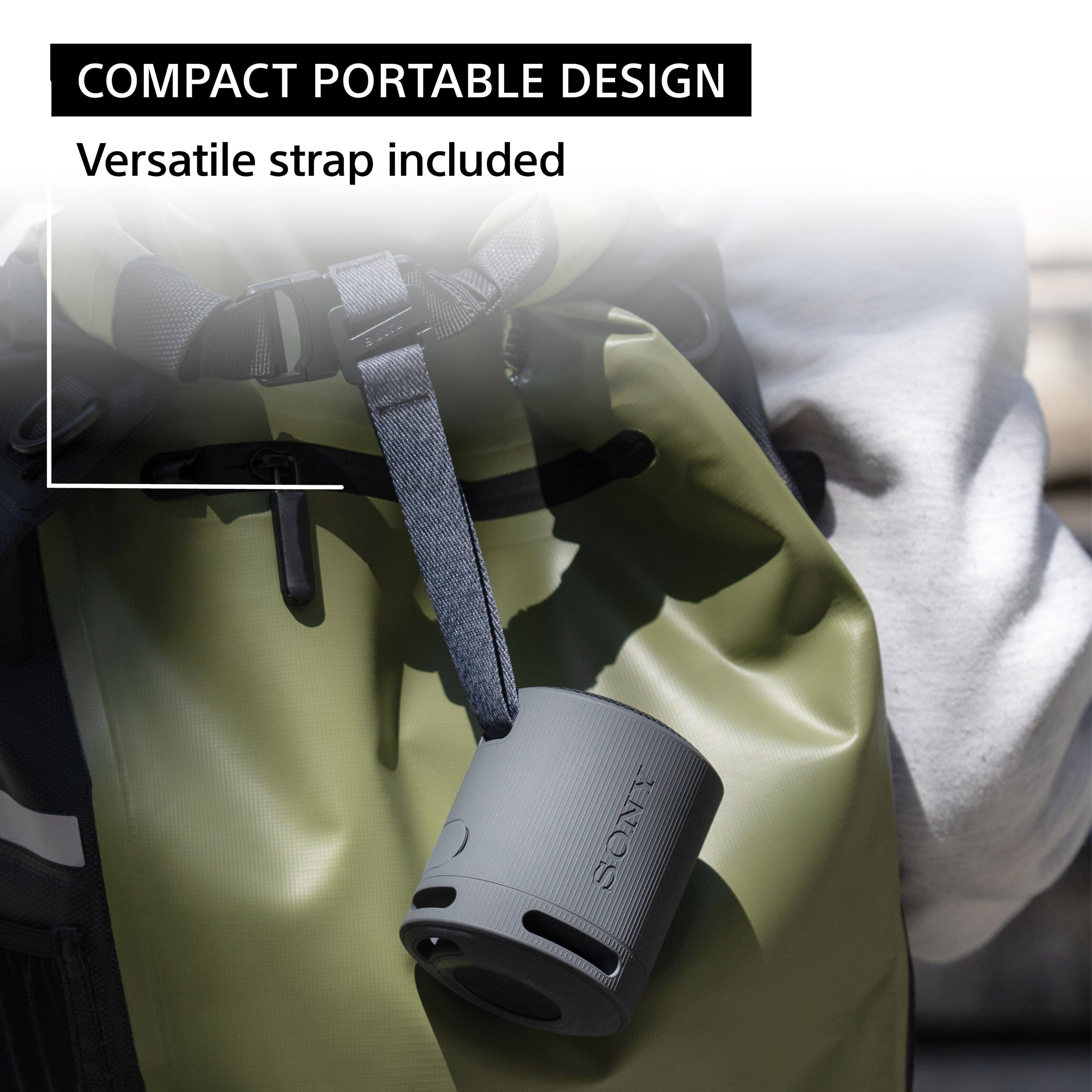 Compact portable design. Versatile strap included.