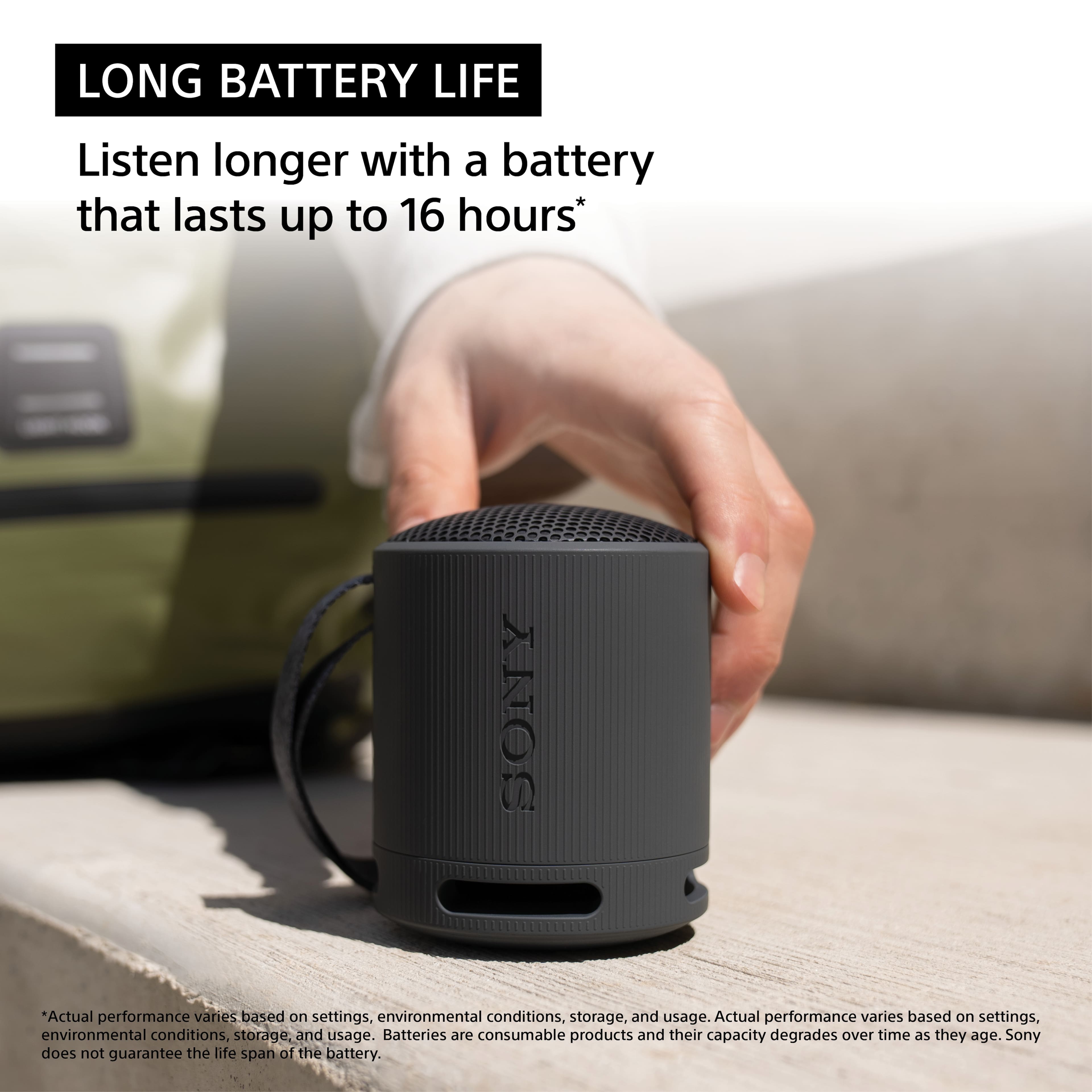LONG BATTERY LIFE: Listen longer with a battery that lasts up to 16 hours. Actual performance varies based on settings, environmental conditions, storage, and usage. Batteries are consumable products and their capacity degrades over time as they age. Sony does not guarantee the life span of the battery.