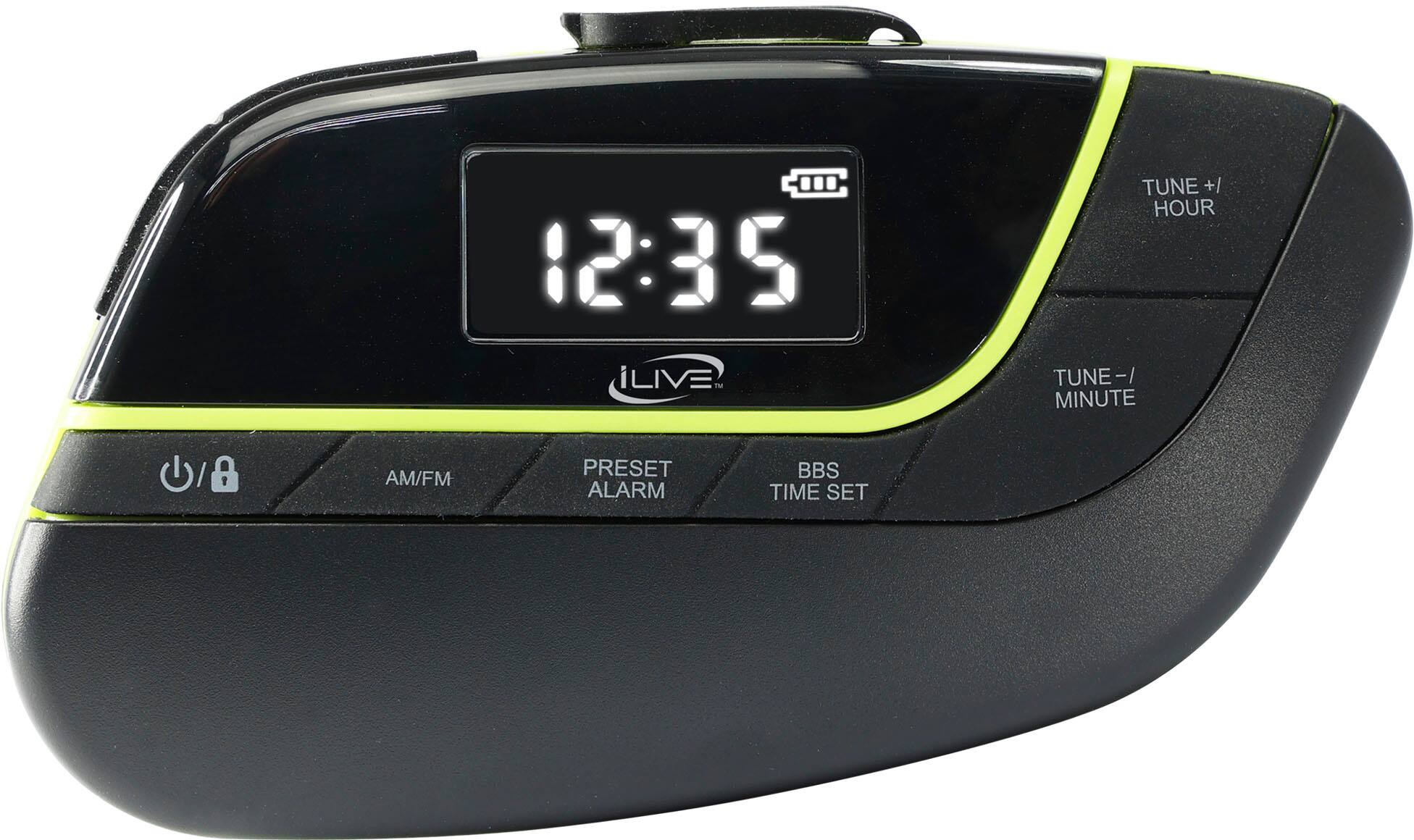 Front. iLive - Armband Radio - Black With Bright Green Trim.
