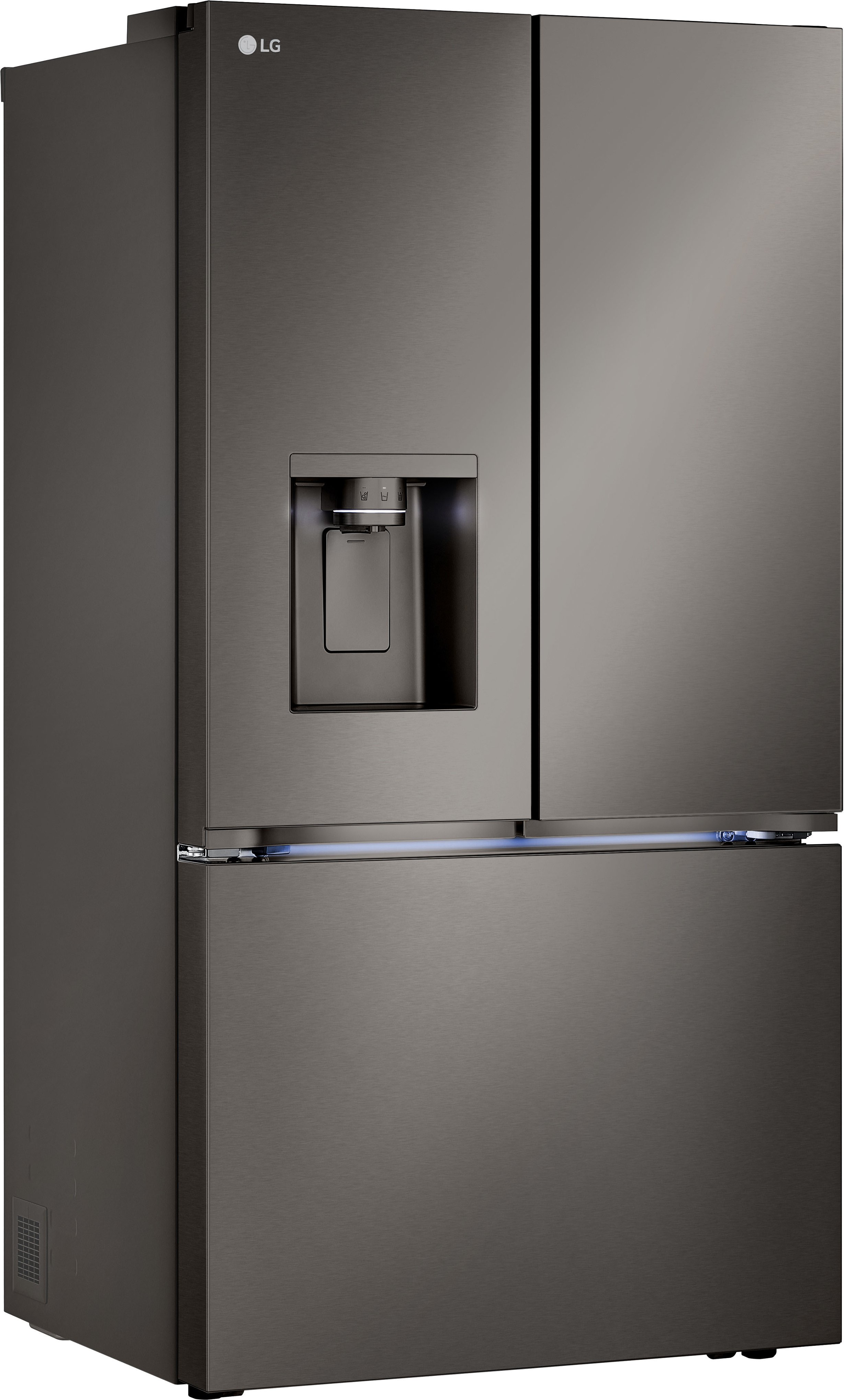 Angle. LG - Counter-Depth MAX 25.5 Cu. Ft. French Door Smart Refrigerator with Four Kinds of Ice - Printproof Black Stainless Steel.