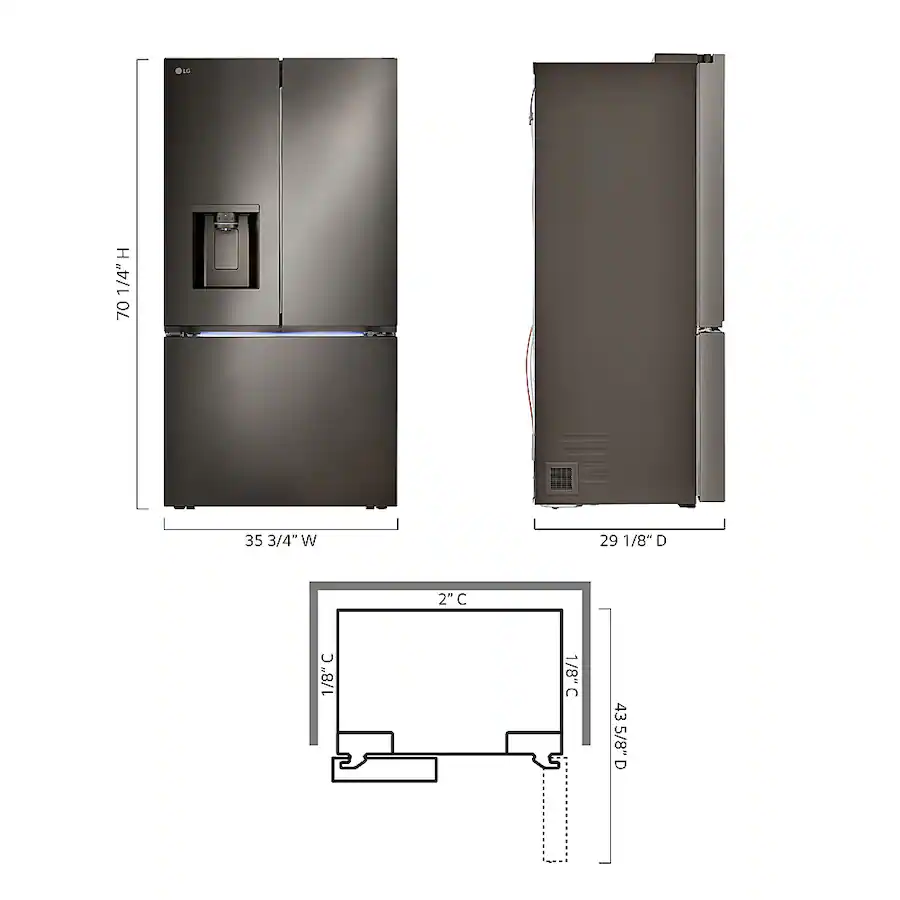 LG 36 in Wide Counter Depth MAX 25.5 Cu. Ft. French Door Smart ...