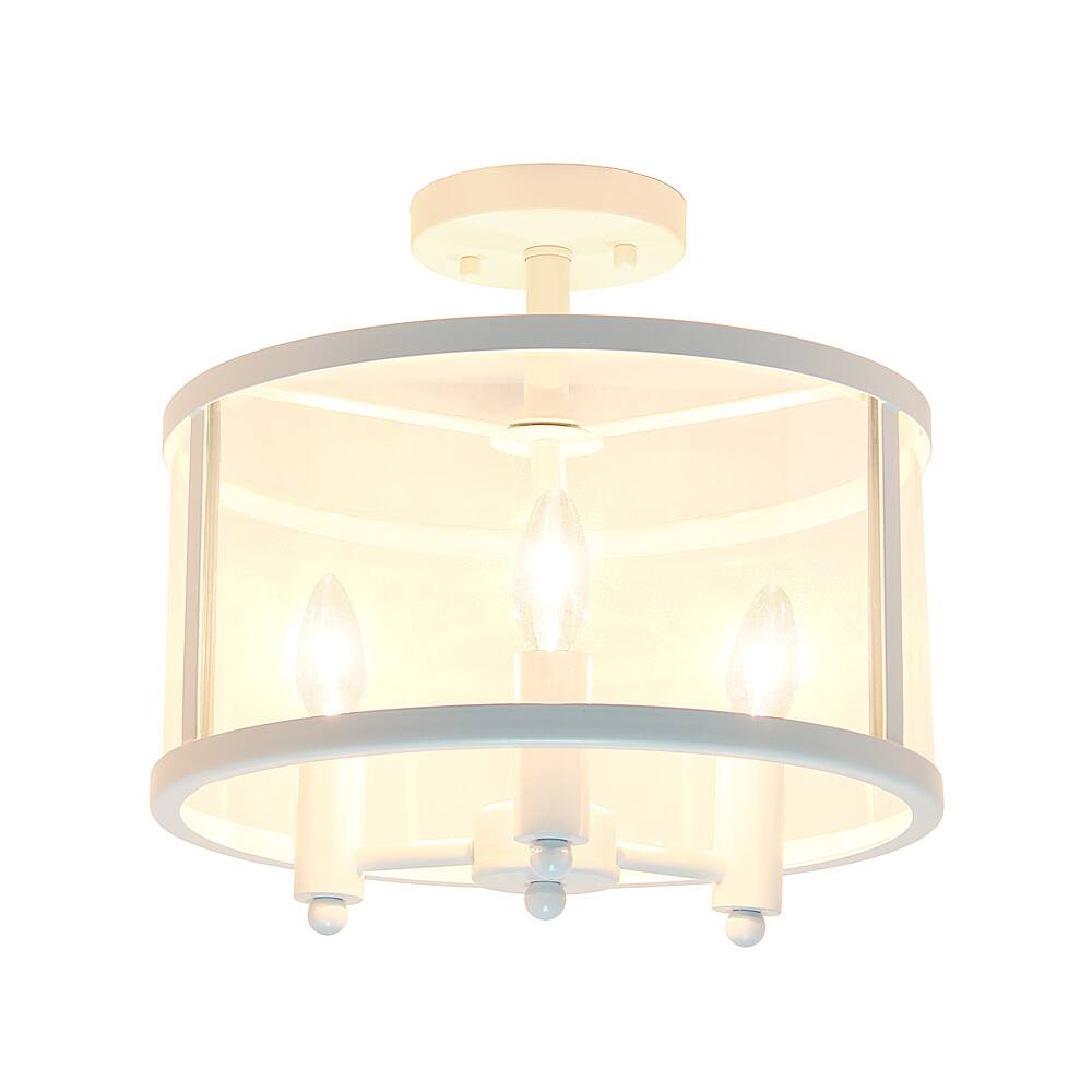 Angle View: Lalia Home - 3 Light Semi-flushmount Glass and Metallic Accented - White