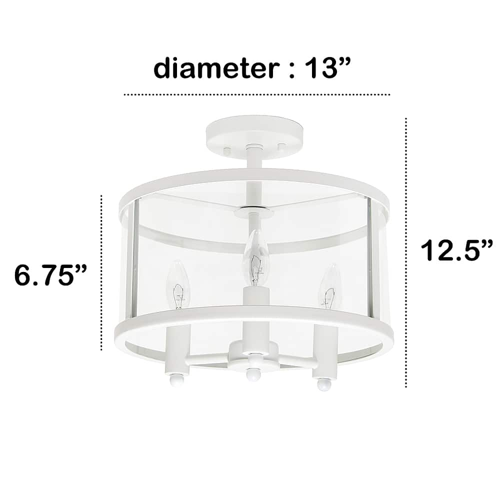 Left View: Lalia Home - 3 Light Semi-flushmount Glass and Metallic Accented - White