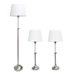 Lalia Home 3 Piece Metal Lamp Set with White Tapered Drum Fabric Shades - Brushed Nickel/White Shades - Front_Zoom