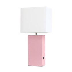 Lalia Home Lexington Leather Base Modern Table Lamp with USB - Pink - Front_Zoom