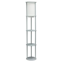 Simple Designs - Round Etagere Storage Floor Lamp with 2 USB, 1 Outlet - Gray - Front_Zoom