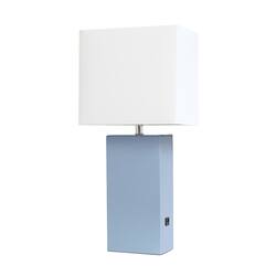 Lalia Home Lexington Leather Base Modern Table Lamp with USB - Periwinkle - Front_Zoom