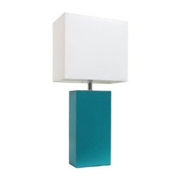 Lalia Home Table Lamp with Leather Base - Teal - Front_Zoom