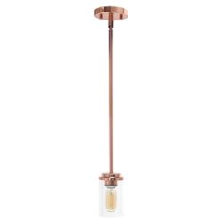 Lalia Home 1 Light Adjustable Pendant Fixture with Clear Glass Cylinder - Rose gold - Front_Zoom