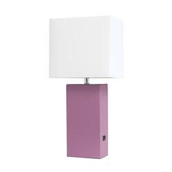 Lalia Home Lexington Leather Base Modern Table Lamp with USB - Purple - Front_Zoom