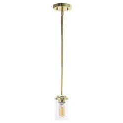 Lalia Home 1 Light Adjustable Pendant Fixture with Clear Glass Cylinder - Gold - Front_Zoom