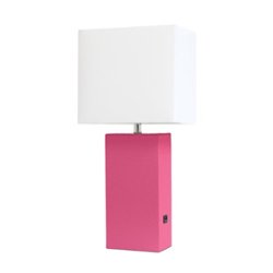 Lalia Home Lexington Leather Base Modern Table Lamp with USB - Hot Pink - Front_Zoom