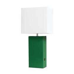 Lalia Home Lexington Leather Base Modern Table Lamp with USB - Green - Front_Zoom