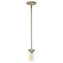 Lalia Home 1 Light Adjustable Pendant Fixture with Clear Glass Cylinder - Antique brass - Front_Zoom