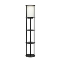 Simple Designs - Round Etagere Storage Floor Lamp with 2 USB, 1 Outlet - Black - Front_Zoom