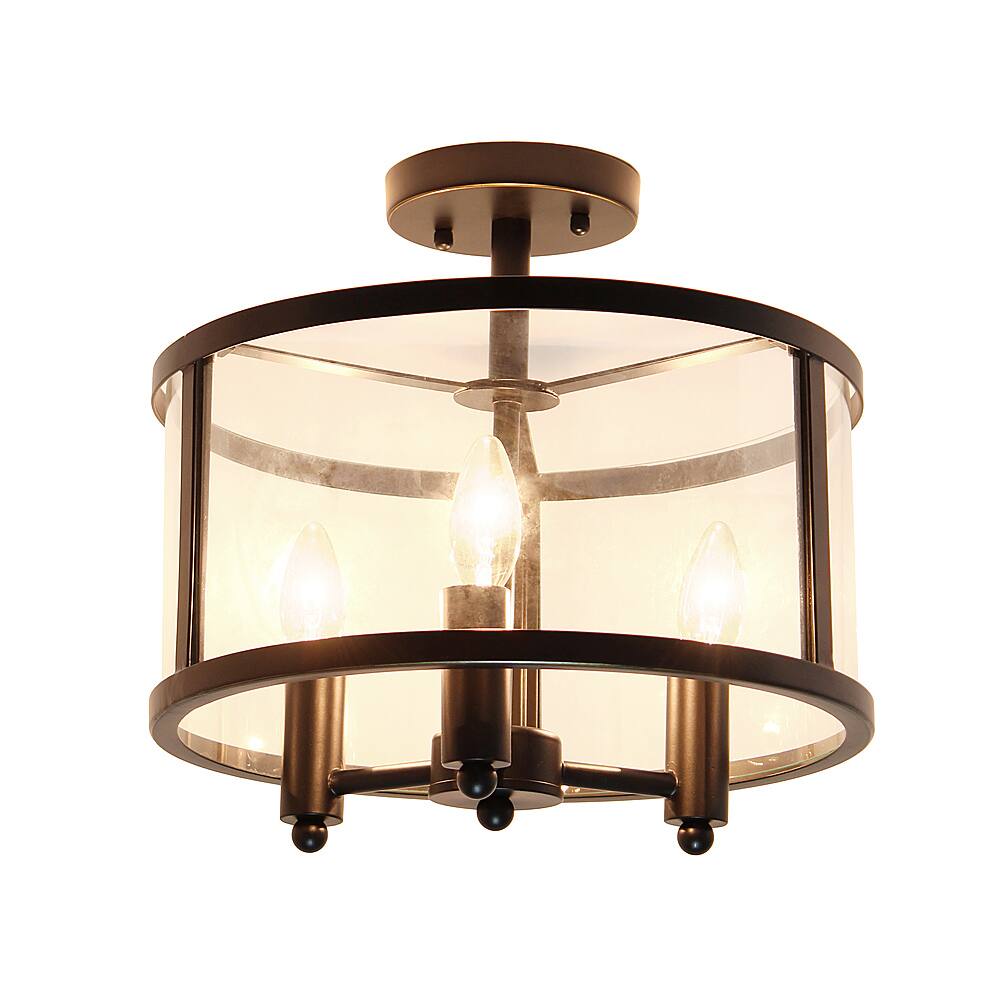 Angle View: Lalia Home 3 Light Semi-flushmount Glass and Metallic Accented - Black