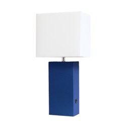 Lalia Home Lexington Leather Base Modern Table Lamp with USB - Blue - Front_Zoom