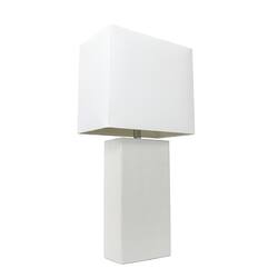 Lalia Home Table Lamp with Leather Base - White - Front_Zoom