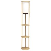 Simple Designs - Round Etagere Storage Floor Lamp with 2 USB, 1 Outlet - Tan - Front_Zoom