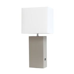 Lalia Home Lexington Leather Base Modern Table Lamp with USB - Gray - Front_Zoom