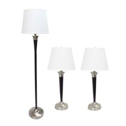 Lalia Home 3 Piece Metal Lamp Set with White Tapered Drum Fabric Shades - Black and Brushed Nickel/ White Shades - Front_Zoom