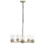 Front Zoom. Lalia Home - 5 Light Clear Glass and Metal Hanging Pendant Chandelier - Antique brass.