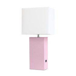 Lalia Home Lexington Leather Base Modern Table Lamp with USB - Blush Pink - Front_Zoom