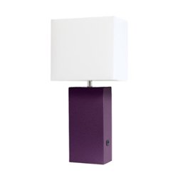 Lalia Home Lexington Leather Base Modern Table Lamp with USB - Eggplant Purple - Front_Zoom