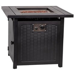 Flash Furniture - Olympia Outdoor 50,000 BTU Black 28"Square Metal Fire Pit Table with Lid and Lava Rock - Black - Front_Zoom