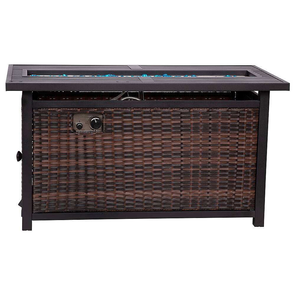 Alamont Home - Olympia Outdoor 50,000 BTU Fire Table with Steel Top and Wicker Base - Espresso/Black