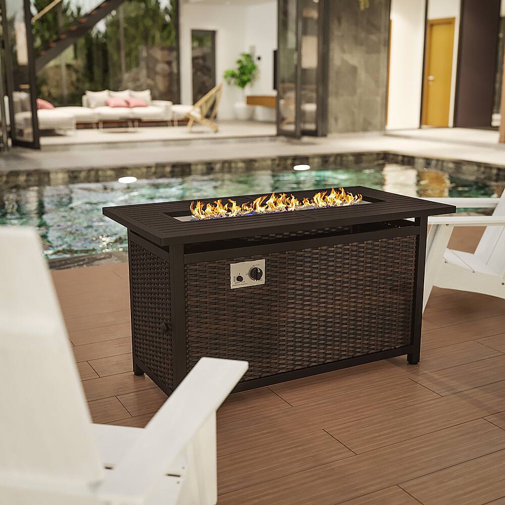 Alt View 12. Alamont Home - Olympia Outdoor 50,000 BTU Fire Table with Steel Top and Wicker Base - Espresso/Black.