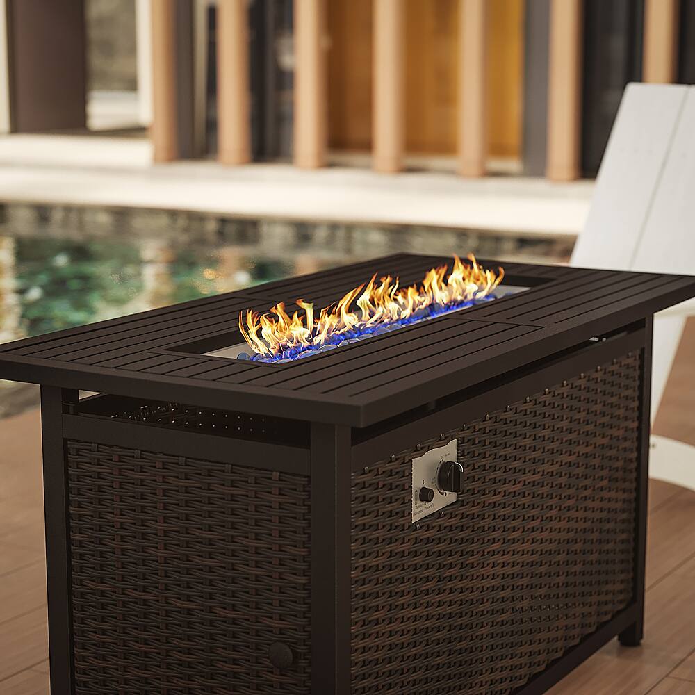 Alt View 14. Alamont Home - Olympia Outdoor 50,000 BTU Fire Table with Steel Top and Wicker Base - Espresso/Black.